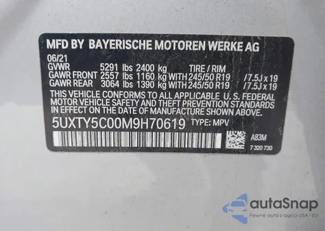 2021 BMW X3 xDrive30I z USA, uszkodzony, nr VIN 5UXTY5C00M9H70619